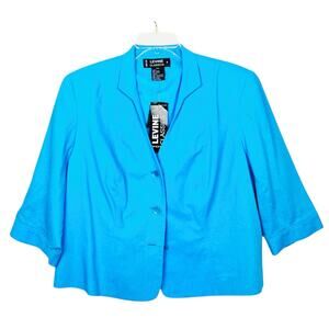 NWT Larry Levine Classic Women 22W Jacket Blazer Blue Cropped Linen Blend Spring